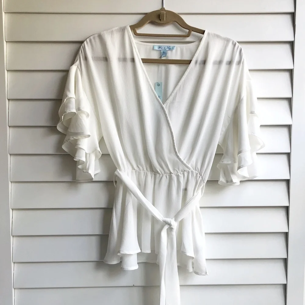 She + Sky Ruffle Wrap Top - Picture 3 of 9